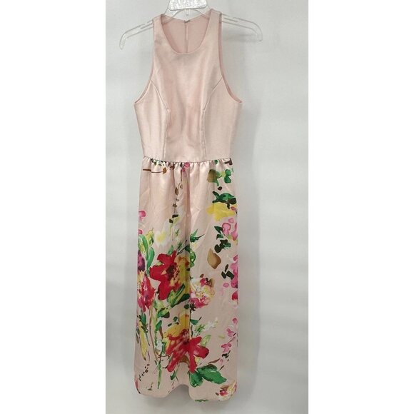 Alfred Sung Floral Maxi Dress Sleeveless Blush Bouquet Gown - Picture 3 of 11